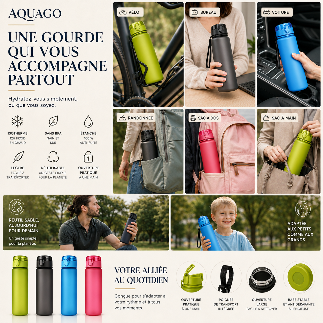 Gourde AquaGo qui vous accompagne partout au quotidien
