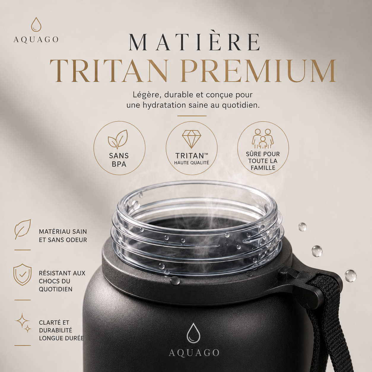 Matière Tritan premium sans BPA de la gourde AquaGo