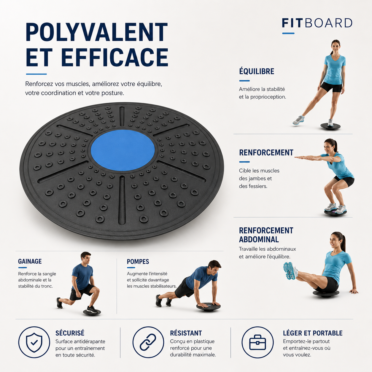Exercices d'équilibre et renforcement musculaire avec la planche FitBoard