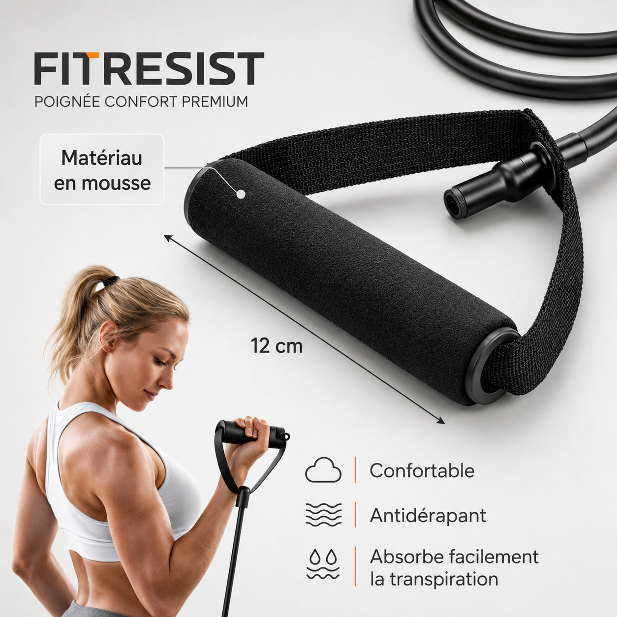 Poignées mousse confort premium 12 cm de l'élastique FitResist