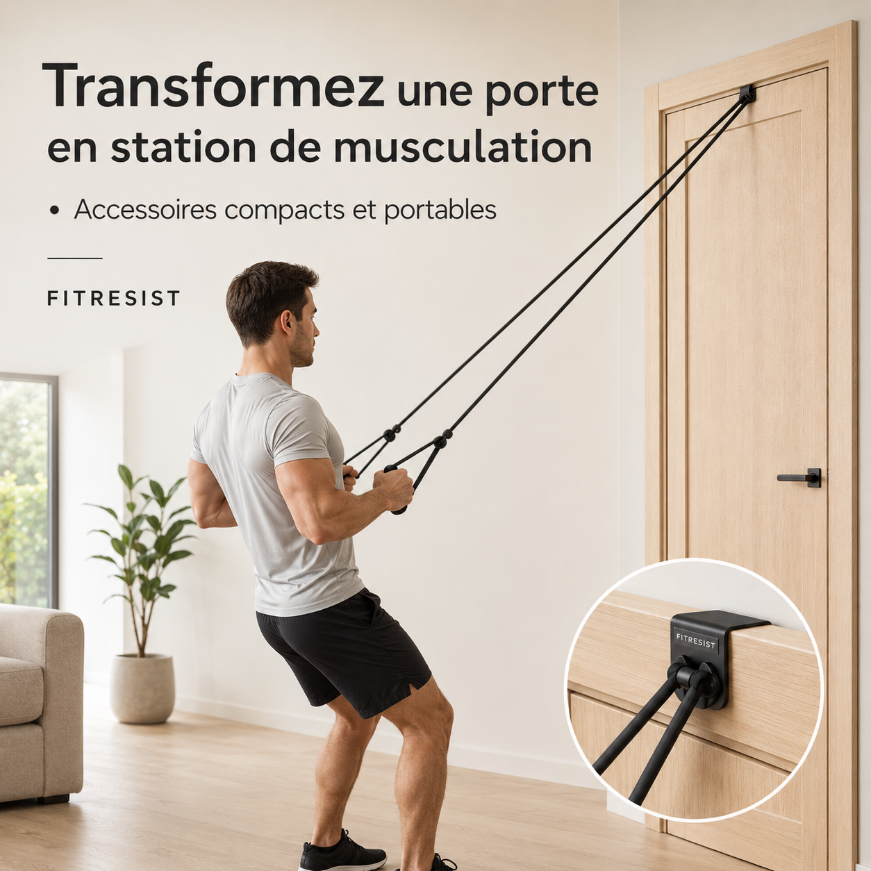 Élastique FitResist transformant une porte en station de musculation