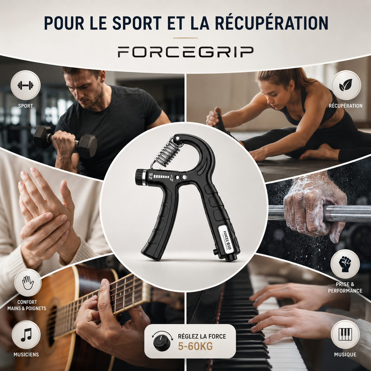 Utilisations multiples de la pince ForceGrip pour le sport et la récupération