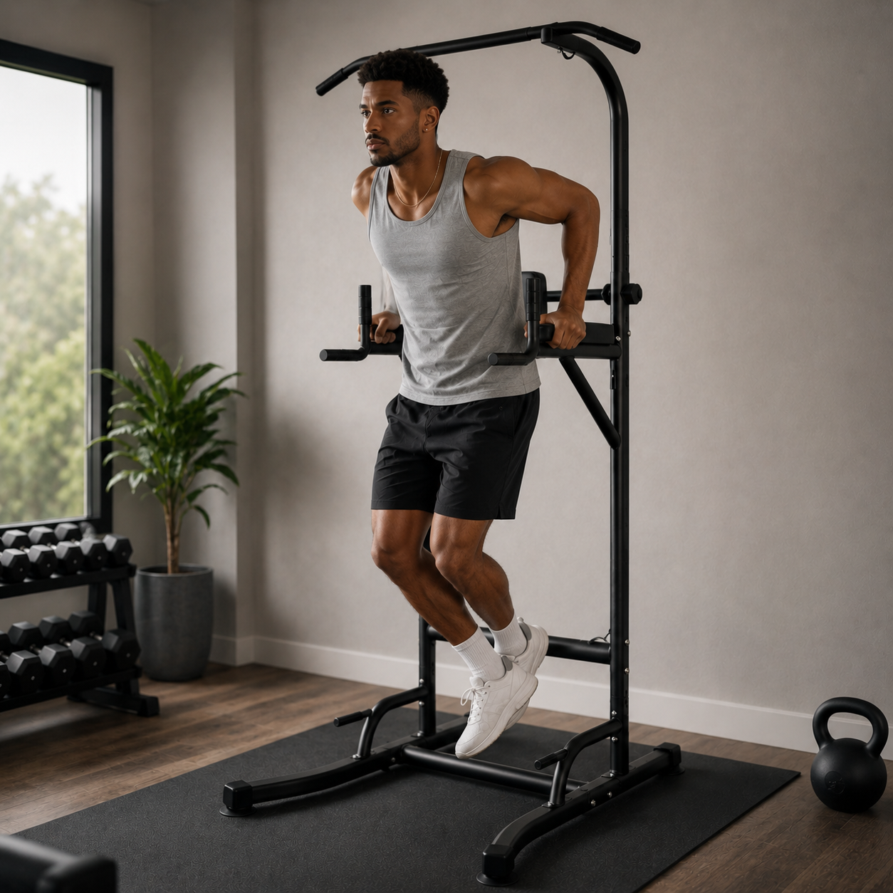 Homme faisant des dips sur la station de musculation ForceStation