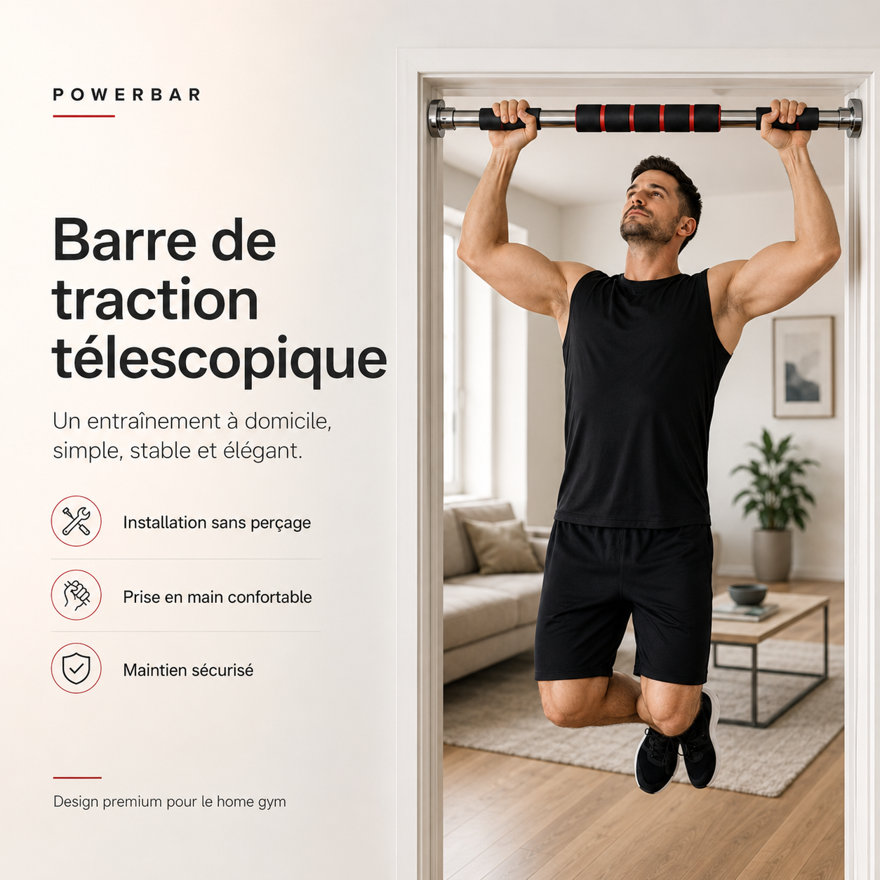 Barre de traction télescopique PowerBar antidérapante et sécurisée