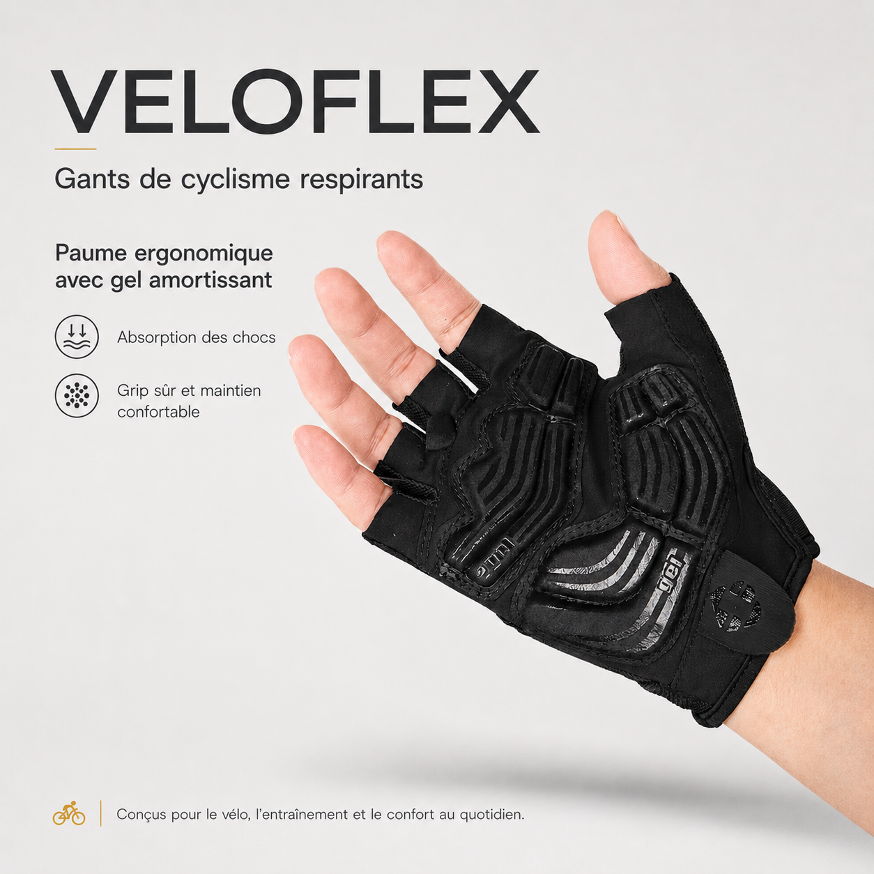 Paume ergonomique avec gel amortissant des gants cyclisme VeloFlex