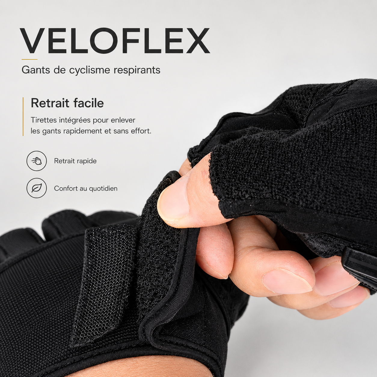 Système de retrait facile et rapide des gants cyclisme VeloFlex